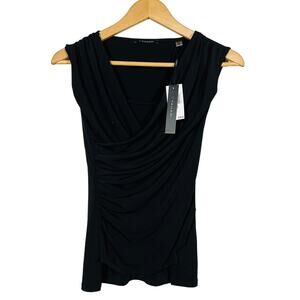 Tahari Cut & Sewn Wrap Top Sleeveless Black Casual - XS